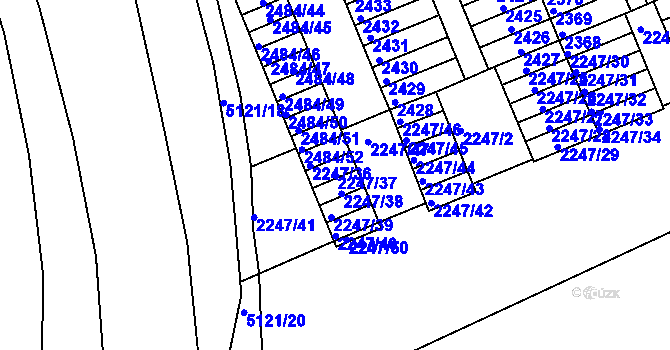 Parcela st. 2247/37 v KÚ Hulín, Katastrální mapa