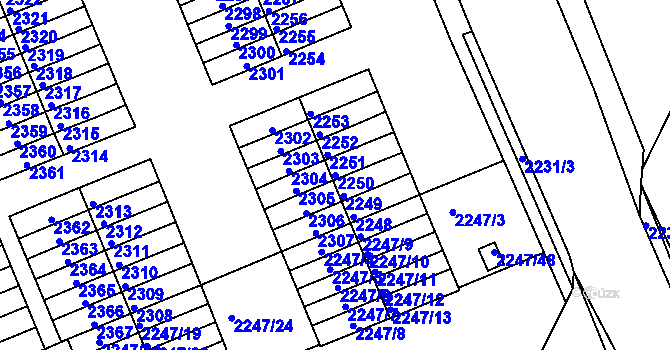 Parcela st. 2250 v KÚ Hulín, Katastrální mapa