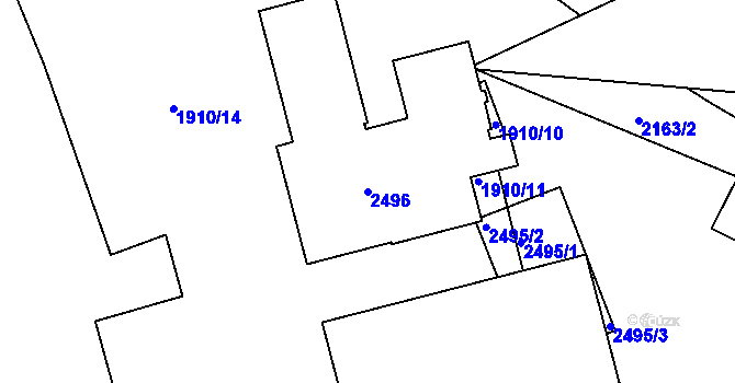 Parcela st. 2496 v KÚ Hulín, Katastrální mapa