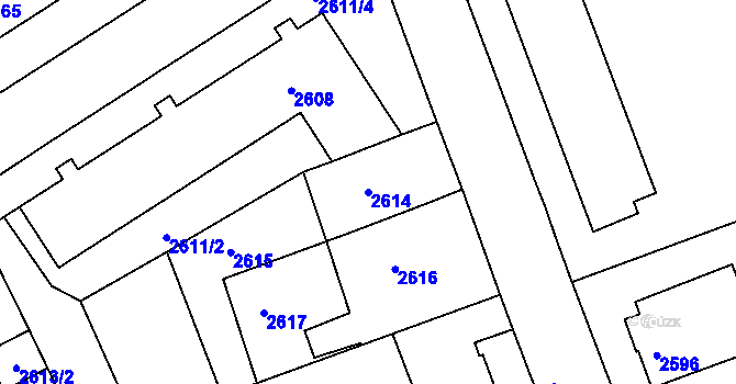Parcela st. 2614 v KÚ Hulín, Katastrální mapa