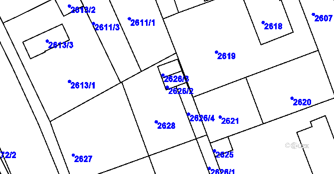 Parcela st. 2626/2 v KÚ Hulín, Katastrální mapa