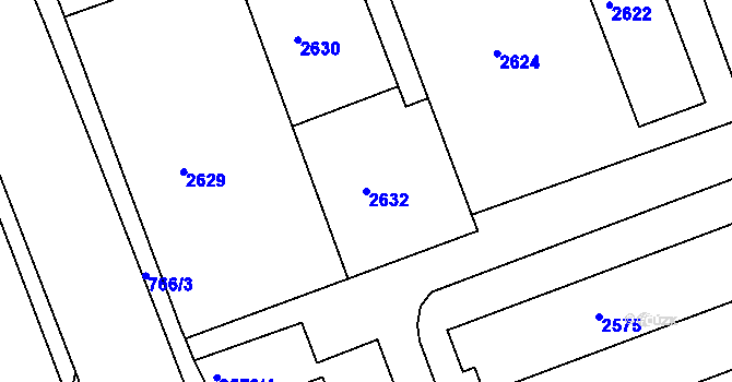 Parcela st. 2632 v KÚ Hulín, Katastrální mapa