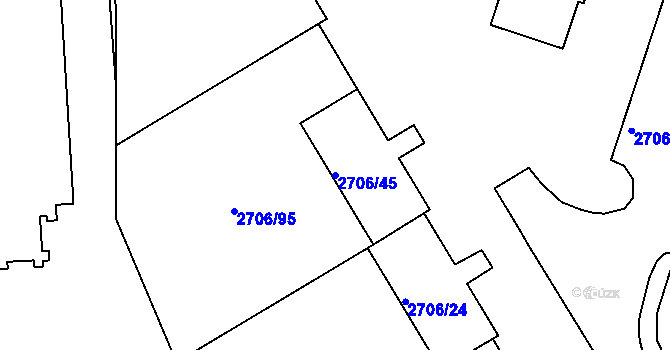 Parcela st. 2706/45 v KÚ Hulín, Katastrální mapa