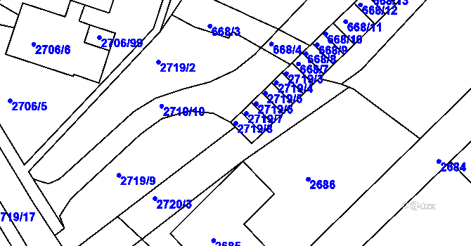 Parcela st. 2719/8 v KÚ Hulín, Katastrální mapa