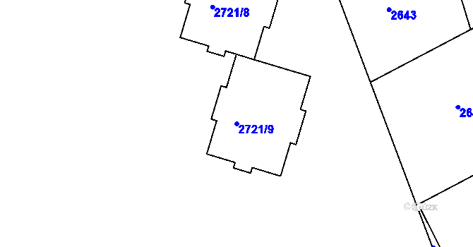 Parcela st. 2721/9 v KÚ Hulín, Katastrální mapa