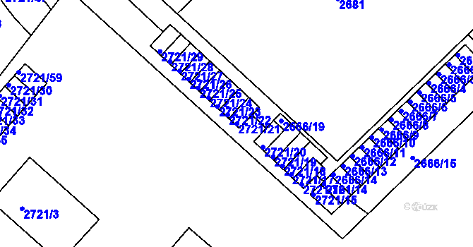 Parcela st. 2721/21 v KÚ Hulín, Katastrální mapa