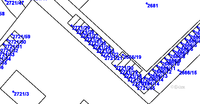 Parcela st. 2721/22 v KÚ Hulín, Katastrální mapa