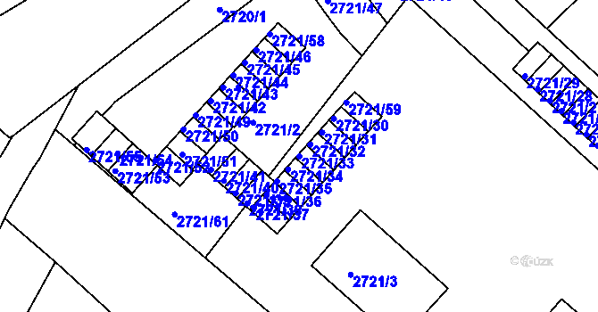 Parcela st. 2721/33 v KÚ Hulín, Katastrální mapa