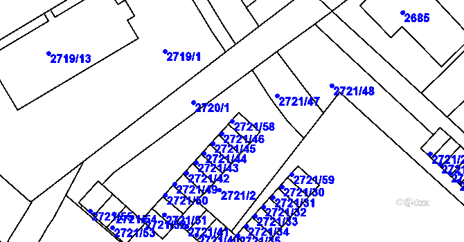 Parcela st. 2721/58 v KÚ Hulín, Katastrální mapa