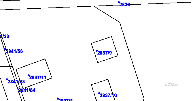 Parcela st. 2837/9 v KÚ Hulín, Katastrální mapa