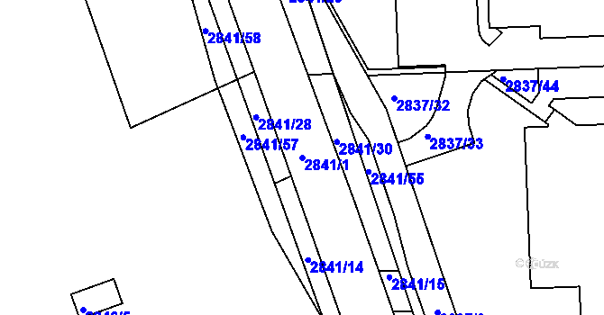 Parcela st. 2841/1 v KÚ Hulín, Katastrální mapa