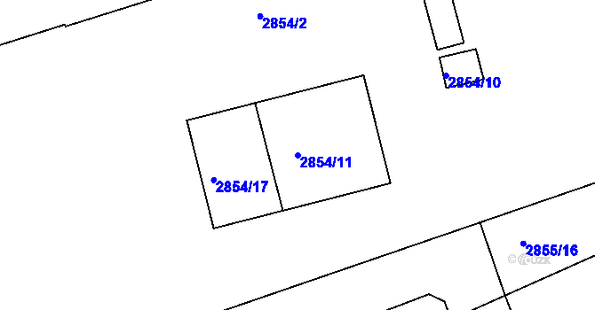 Parcela st. 2854/11 v KÚ Hulín, Katastrální mapa