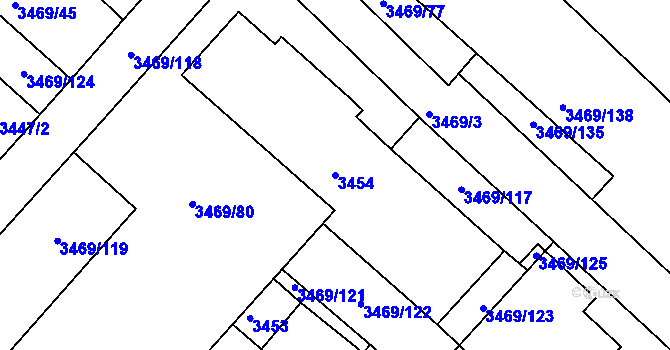 Parcela st. 3454 v KÚ Hulín, Katastrální mapa