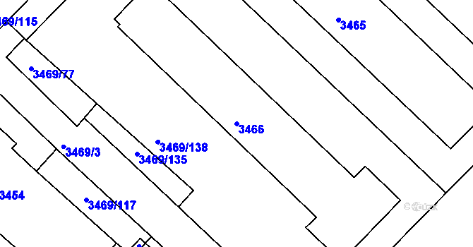Parcela st. 3466 v KÚ Hulín, Katastrální mapa