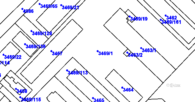 Parcela st. 3469/1 v KÚ Hulín, Katastrální mapa