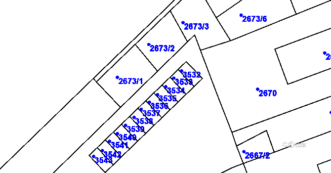 Parcela st. 3534 v KÚ Hulín, Katastrální mapa