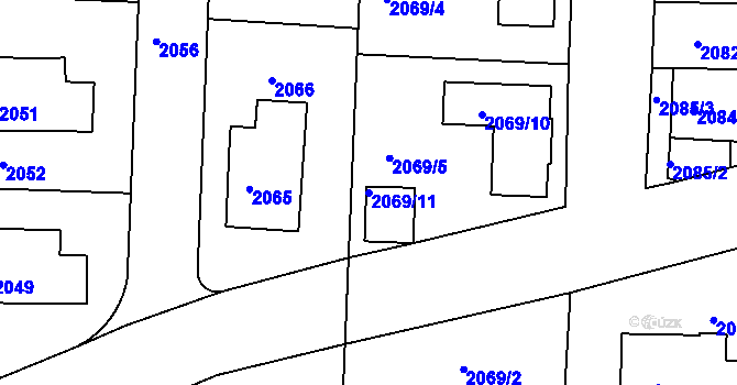 Parcela st. 2069/11 v KÚ Hulín, Katastrální mapa