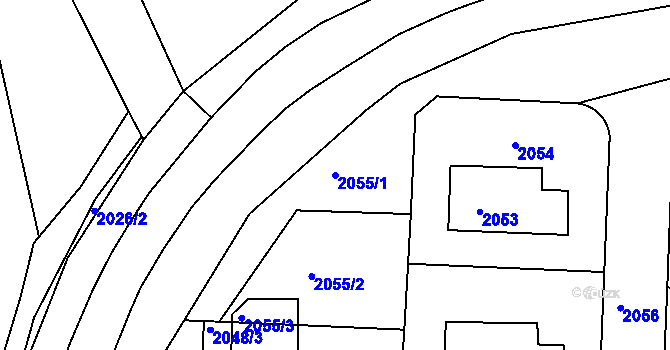 Parcela st. 2055/1 v KÚ Hulín, Katastrální mapa