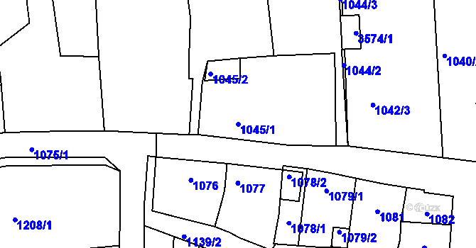 Parcela st. 1045/1 v KÚ Hulín, Katastrální mapa