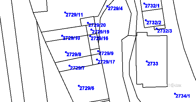Parcela st. 2729/9 v KÚ Hulín, Katastrální mapa