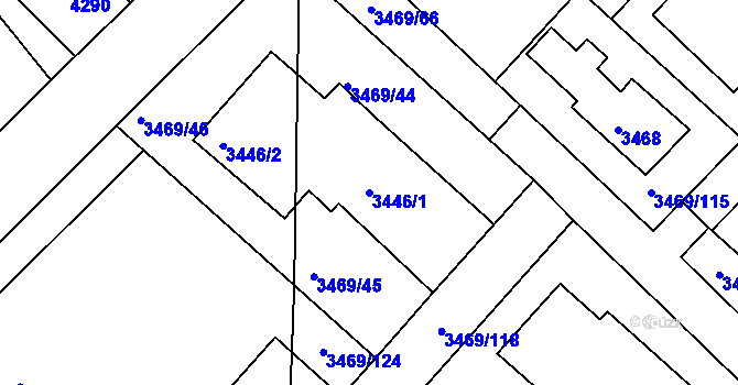 Parcela st. 3446/1 v KÚ Hulín, Katastrální mapa