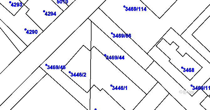 Parcela st. 3469/44 v KÚ Hulín, Katastrální mapa