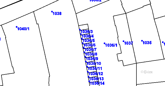 Parcela st. 1036/6 v KÚ Hulín, Katastrální mapa