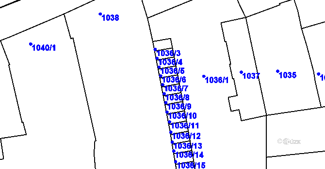 Parcela st. 1036/7 v KÚ Hulín, Katastrální mapa