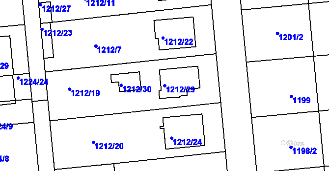 Parcela st. 1212/29 v KÚ Hulín, Katastrální mapa