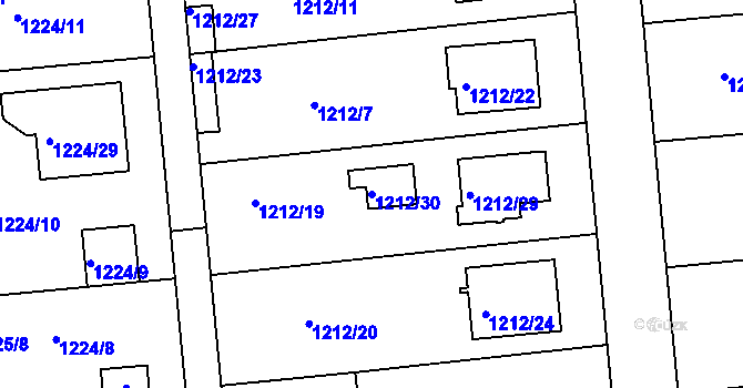 Parcela st. 1212/30 v KÚ Hulín, Katastrální mapa