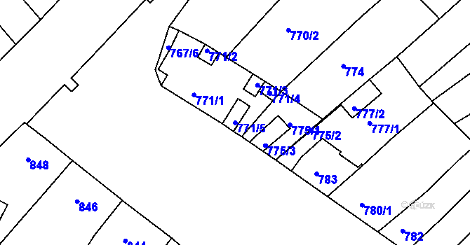 Parcela st. 771/5 v KÚ Hulín, Katastrální mapa
