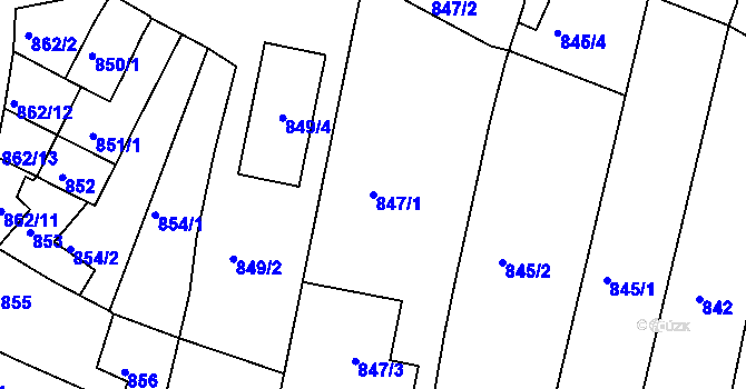 Parcela st. 847/1 v KÚ Hulín, Katastrální mapa