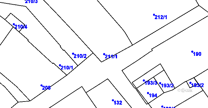 Parcela st. 211/1 v KÚ Hulín, Katastrální mapa