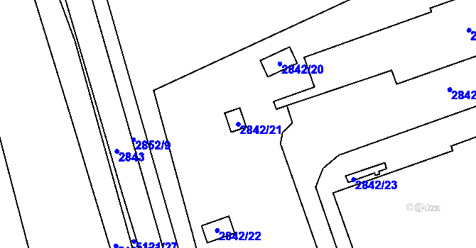 Parcela st. 2842/21 v KÚ Hulín, Katastrální mapa