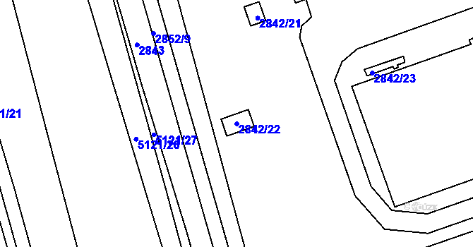 Parcela st. 2842/22 v KÚ Hulín, Katastrální mapa