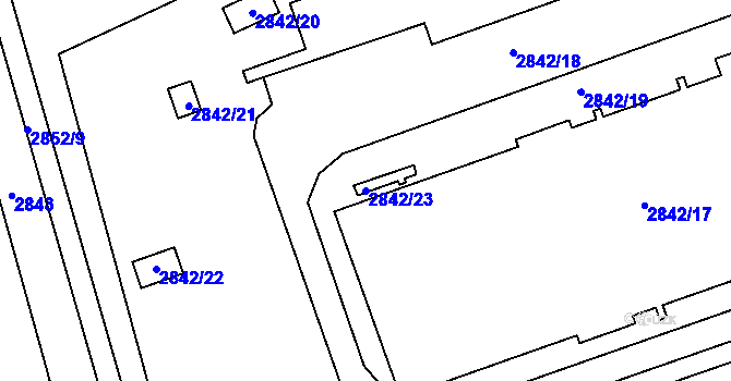 Parcela st. 2842/23 v KÚ Hulín, Katastrální mapa