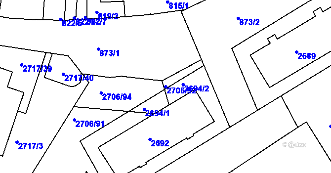 Parcela st. 2706/92 v KÚ Hulín, Katastrální mapa