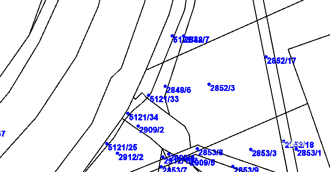 Parcela st. 2848/6 v KÚ Hulín, Katastrální mapa