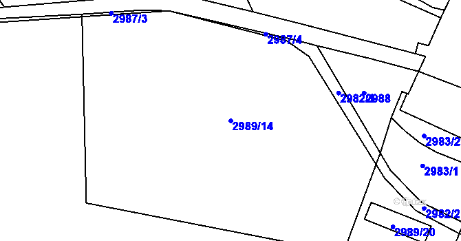Parcela st. 2989/14 v KÚ Hulín, Katastrální mapa