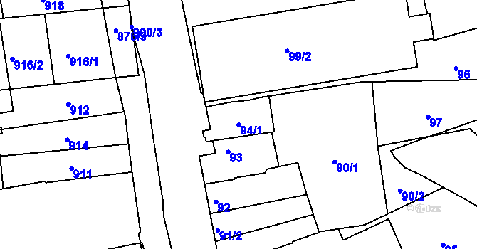 Parcela st. 94/1 v KÚ Hulín, Katastrální mapa