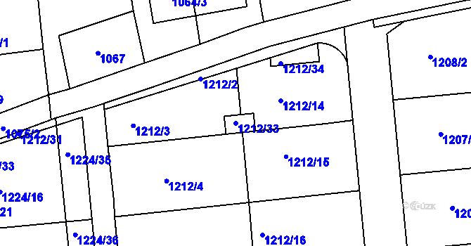Parcela st. 1212/33 v KÚ Hulín, Katastrální mapa