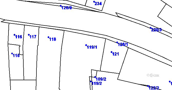 Parcela st. 119/1 v KÚ Hulín, Katastrální mapa