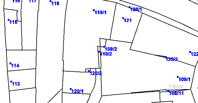 Parcela st. 119/2 v KÚ Hulín, Katastrální mapa