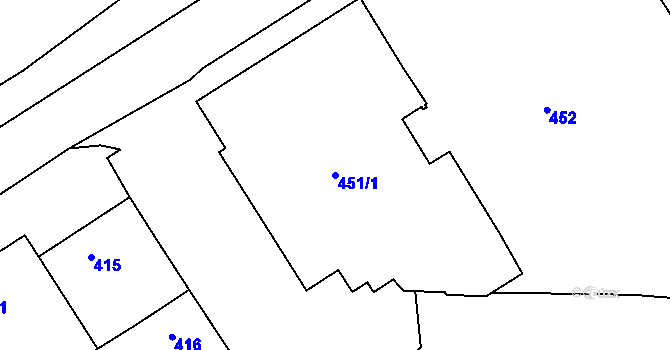 Parcela st. 451/1 v KÚ Hulín, Katastrální mapa