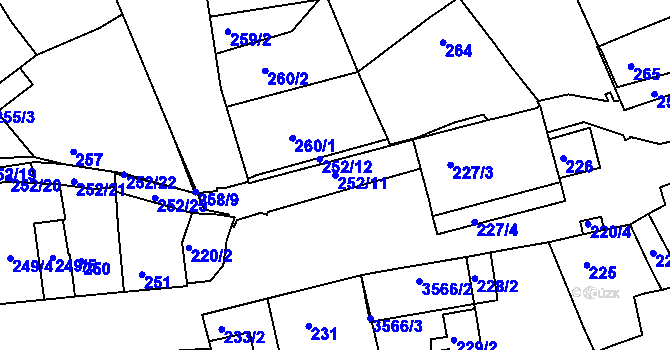 Parcela st. 252/11 v KÚ Hulín, Katastrální mapa