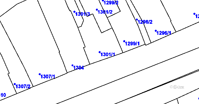 Parcela st. 1301/1 v KÚ Hulín, Katastrální mapa