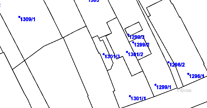 Parcela st. 1301/3 v KÚ Hulín, Katastrální mapa