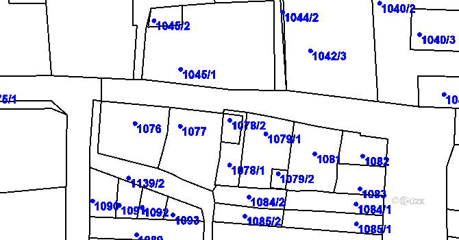 Parcela st. 1078/2 v KÚ Hulín, Katastrální mapa