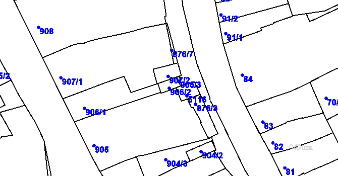 Parcela st. 906/2 v KÚ Hulín, Katastrální mapa