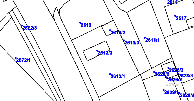 Parcela st. 2613/3 v KÚ Hulín, Katastrální mapa